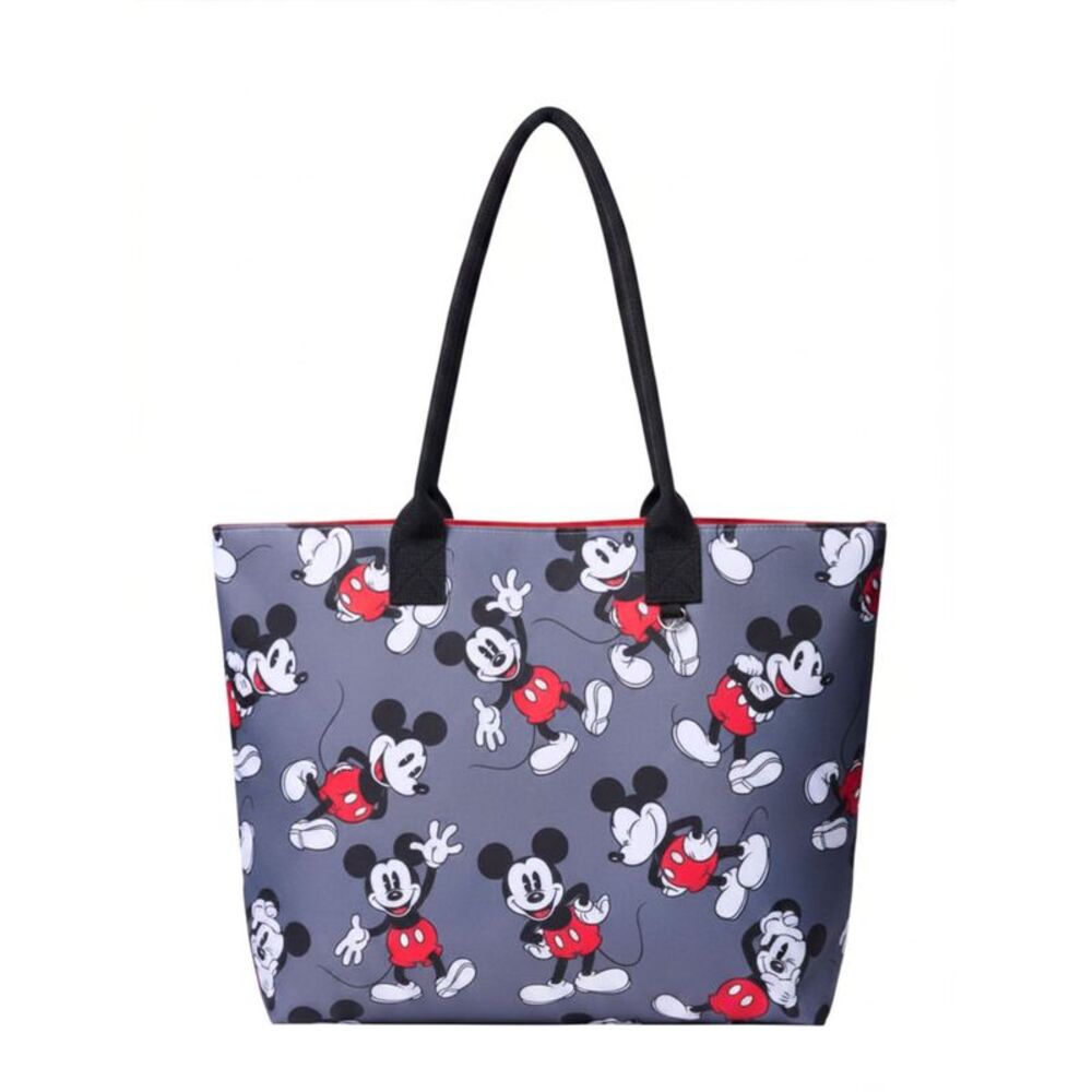 New Disney Mickey Mouse Tote Bag D-Ring Charm Hook Grey Nylon Travel Women's